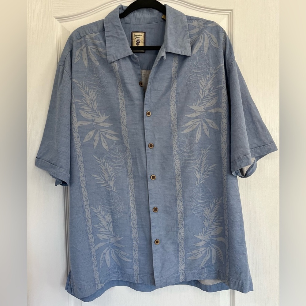 Jamaica Jaxx 100%Silk Blue Casual Button Down Shirt Size XL